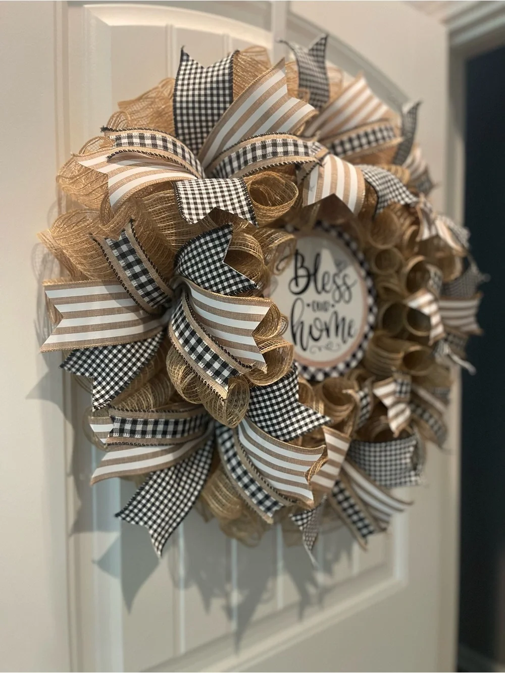 Everyday Farmhouse Style Burlap Wreath “Bless Our Home”